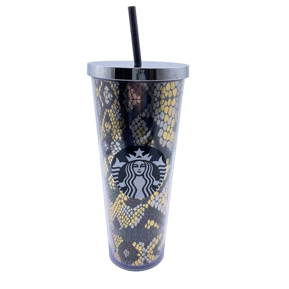 Starbucks Metallic‎ snake print Texas 1845 tumbler 24oz venti 2014 w/straw